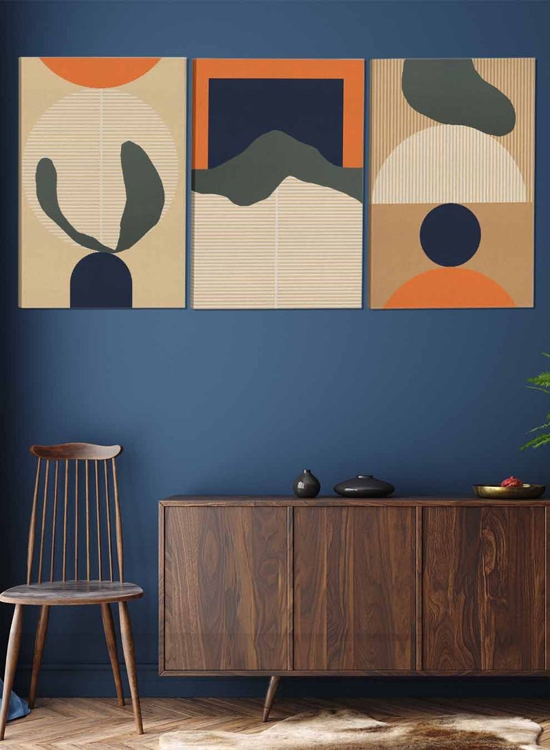 لوحة طقم من ٣ لوحات كانفاس على إطار خشبي تصميم رسم تجريدي ملون للمنزل غرفة المعيشة المكتب الديكور - Image 2