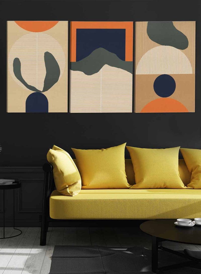 لوحة طقم من ٣ لوحات كانفاس على إطار خشبي تصميم رسم تجريدي ملون للمنزل غرفة المعيشة المكتب الديكور - Image 3