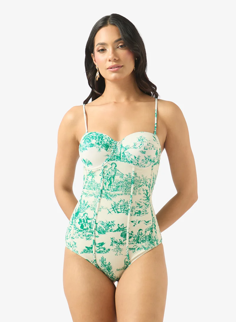 Soleira  Monochome Printed Swimsuit With Sarong for Women | Best Price UAE