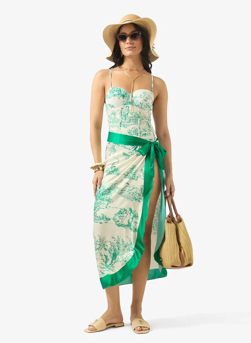 Soleira  Monochome Printed Swimsuit With Sarong for Women | Best Price UAE