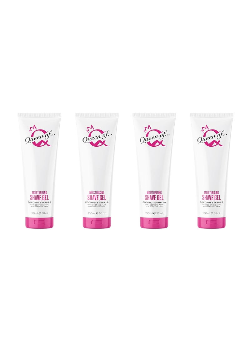 QuEeN of Ooh la la Sensitive Moisturising Coconut and Vanilla Shaving Gel For Women 150ml QUAD PACK 