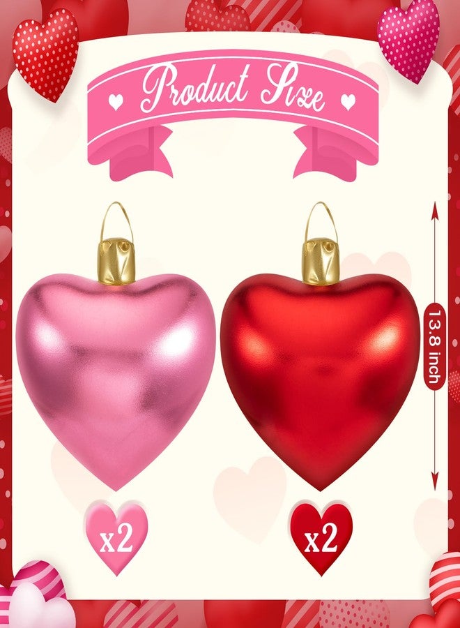 جيتك مجموعة زينة عيد الحب القابلة للنفخ من Jetec، 4 قطع، مقاس 17 بوصة، بغطاء قماشي لامع، زينة كبيرة على شكل قلب من مادة PVC قابلة للنفخ، كرة نفخ لتزيين الفناء الخارجي والحديقة والشرفة (قلب، أحمر، وردي) - Image 2