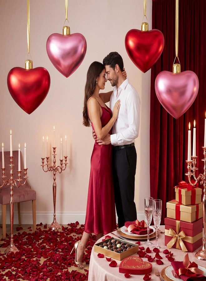 جيتك مجموعة زينة عيد الحب القابلة للنفخ من Jetec، 4 قطع، مقاس 17 بوصة، بغطاء قماشي لامع، زينة كبيرة على شكل قلب من مادة PVC قابلة للنفخ، كرة نفخ لتزيين الفناء الخارجي والحديقة والشرفة (قلب، أحمر، وردي) - Image 5