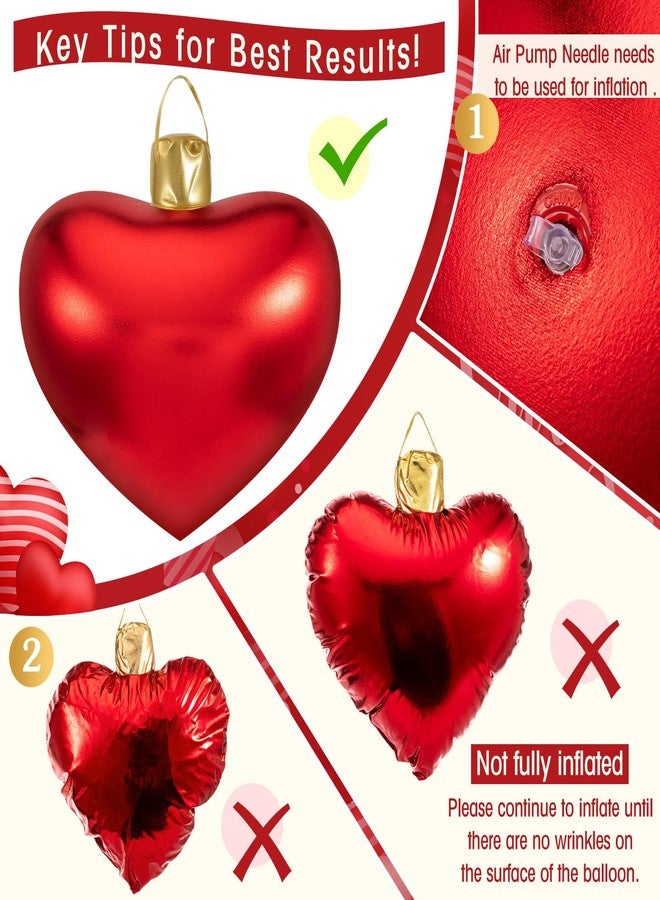 جيتك مجموعة زينة عيد الحب القابلة للنفخ من Jetec، 4 قطع، مقاس 17 بوصة، بغطاء قماشي لامع، زينة كبيرة على شكل قلب من مادة PVC قابلة للنفخ، كرة نفخ لتزيين الفناء الخارجي والحديقة والشرفة (قلب، أحمر، وردي) - Image 3