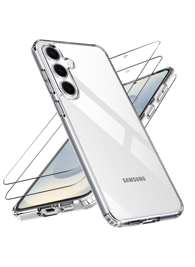 Set of One transparent back cover and Two 5D screen protectors compatible with Galaxy S25 Plus 