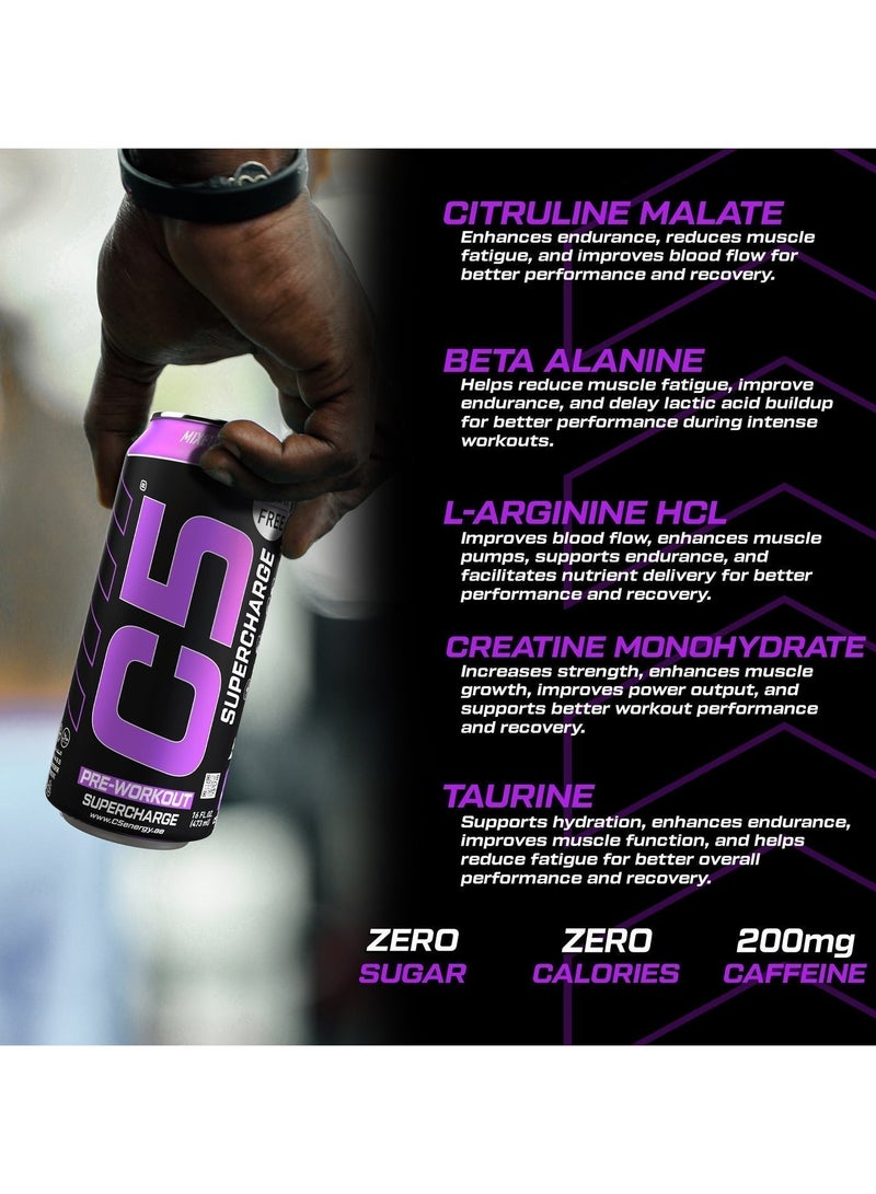 C5 Drink Supercharge Mixed Berry Pre Workout - Sugar Free, Zero Calories, 200mg High Caffeine , Creatine - Beta Alanine - Citrulline Malate - High-Performance Pre-Workout Booster Supplement Pack of 12 - Image 2