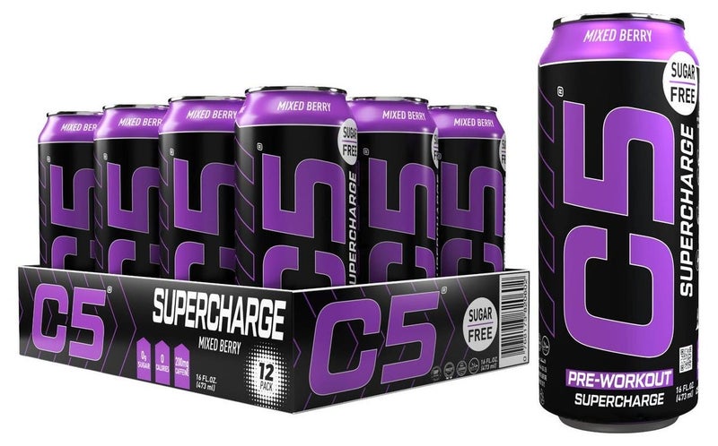 C5 Drink Supercharge Mixed Berry Pre Workout - Sugar Free, Zero Calories, 200mg High Caffeine , Creatine - Beta Alanine - Citrulline Malate - High-Performance Pre-Workout Booster Supplement Pack of 12 - Image 1