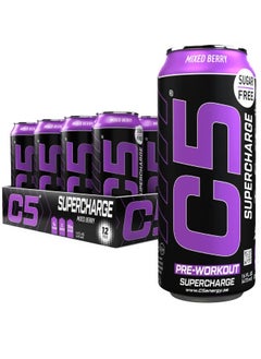 C5 Energy C5 Energy Drink Supercharge Mixed Berry Pre Workout - Sugar Free, Zero Calories, 200mg High Caffeine , Creatine - Beta Alanine - Citrulline Malate - High-Performance Pre-Workout Booster Supplement Pack of 12  - Image 1