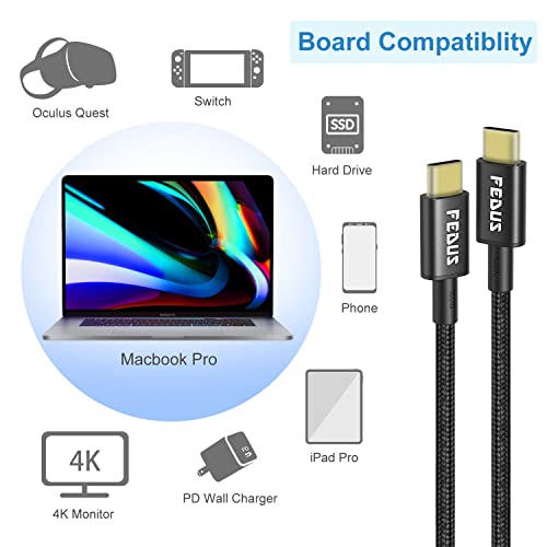 FEDUS Type C to Type C Fast Charging Cable USB 3.0 20V/5A Fast PD Charger 100W Output USB C to USB C Braided Cord Compatible with SSD Hard Drive,MacBook,i-Pad,Pixel,Galaxy (1.5 M),Black - Image 2