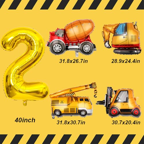 Tagberoy Construction Birthday Party Supplies 2 Year Old Large Construction Balloons 40Inch Gold Number 2 Balloons Construction Truck Foil Balloons for Boys 2nd Construction Birthday Party Decorations - Image 5