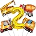 Tagberoy Construction Birthday Party Supplies 2 Year Old Large Construction Balloons 40Inch Gold Number 2 Balloons Construction Truck Foil Balloons for Boys 2nd Construction Birthday Party Decorations - Image 2