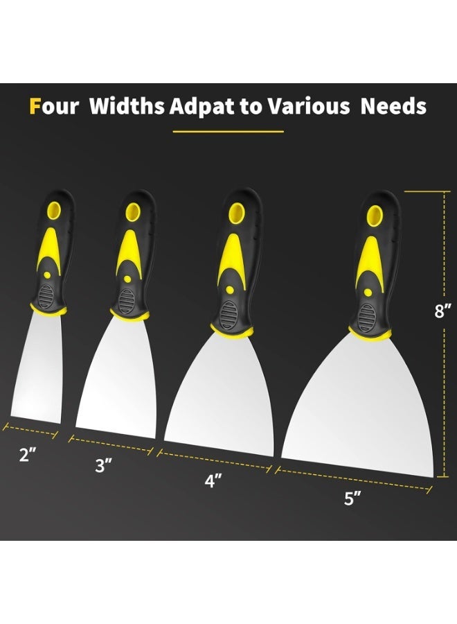 سكين الكعك ، مجموعة سكين الكعك 4 قطع (2 ، 3 ، 4 ، 5 بوصة) ، طلاء الفولاذ المقاوم للصدأ Sc ، أداة سكين الشريط لإصلاح الجدار الجاف ، إزالة ورق الجدران ، تطبيق الكعك ، الجص ، الأسمنت ، اللاصق - Image 3