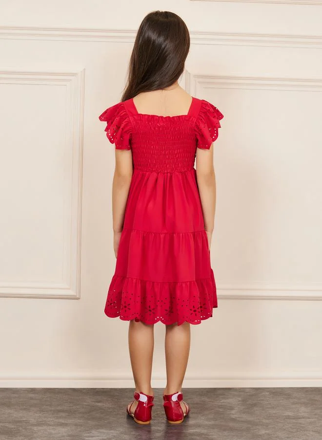 Styli Eyelet Ruffle Dress