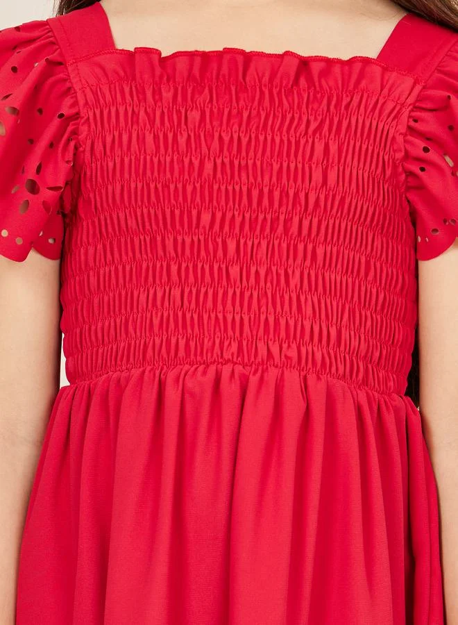 Styli Eyelet Ruffle Dress