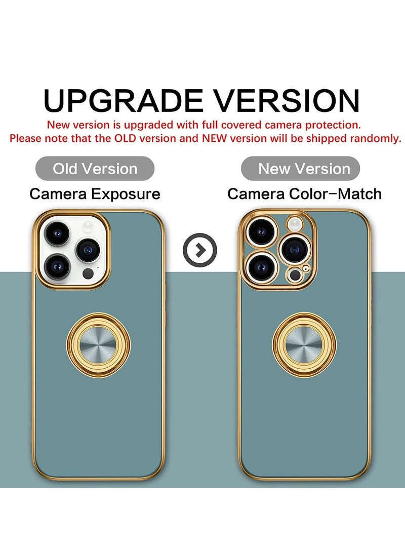 Raxoom iPhone 14 Pro Max Case, 360° Rotation Kickstand Ring Holder Plating Edge Soft Rubber TPU Bumper Slim Flexible Shockproof Protective Phone Case Cover for 6.7 inch iPhone 14 Pro Max, Gray Green - Image 1