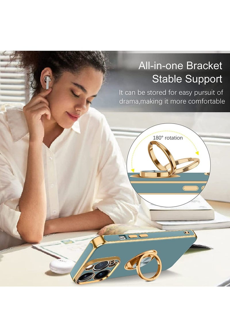 Raxoom iPhone 14 Pro Max Case, 360° Rotation Kickstand Ring Holder Plating Edge Soft Rubber TPU Bumper Slim Flexible Shockproof Protective Phone Case Cover for 6.7 inch iPhone 14 Pro Max, Gray Green - Image 2