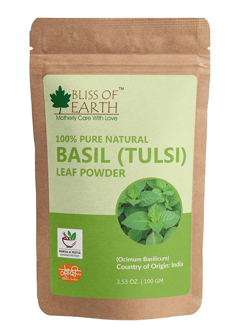 BLISS OF EARTH 100% Pure Basil Leaves Powder Ayurvedic Tulsi Powder 100GM Great For Hair Skin Face  - Image 1