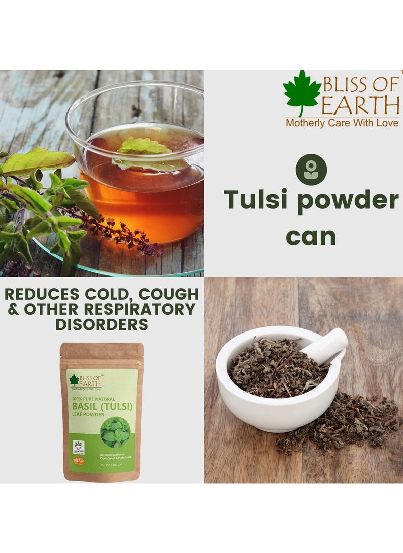 BLISS OF EARTH 100% Pure Basil Leaves Powder Ayurvedic Tulsi Powder 100GM Great For Hair Skin Face  - Image 4