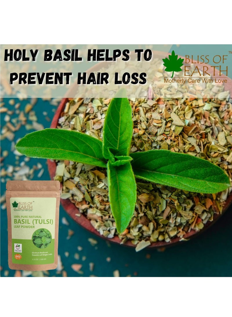 BLISS OF EARTH 100% Pure Basil Leaves Powder Ayurvedic Tulsi Powder 100GM Great For Hair Skin Face  - Image 5