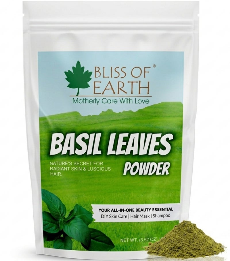 BLISS OF EARTH Basil Leaves Powder Ayurvedic Tulsi Powder 100GM Great For Hair Skin Face - Image 1