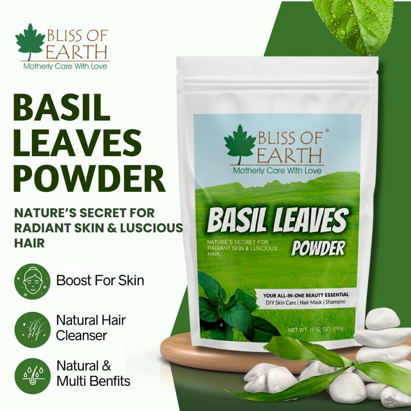 BLISS OF EARTH Basil Leaves Powder Ayurvedic Tulsi Powder 100GM Great For Hair Skin Face - Image 2