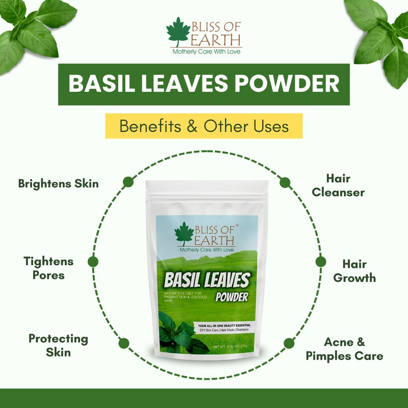 BLISS OF EARTH Basil Leaves Powder Ayurvedic Tulsi Powder 100GM Great For Hair Skin Face - Image 5