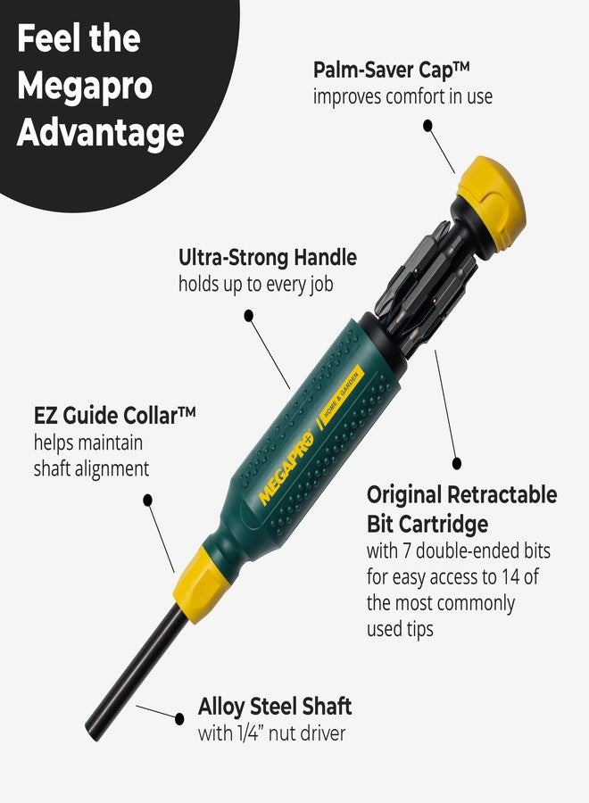 MEGAPRO® 15-in-1 Original Multi-bit Screwdriver | Home DIY & Repair | Construction | Tradeswork | 14 Industrial-grade bit tips | 1/4" Hex Drive in shaft (Home & Garden) - Image 3
