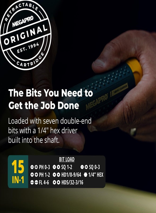 MEGAPRO® 15-in-1 Original Multi-bit Screwdriver | Home DIY & Repair | Construction | Tradeswork | 14 Industrial-grade bit tips | 1/4" Hex Drive in shaft (Home & Garden) - Image 2