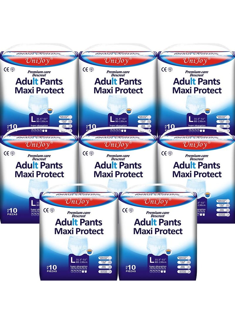 UniJoy 80 Pieces UniJoy Adult Diapers Pull Up / Pant Style Maximum Absorbency, Maximum Overnight Absorbency, Leak Protection, for Men and Women / Unisex, Large – Extra Large (Waist Size 80 cm – 130 cm) - Image 1
