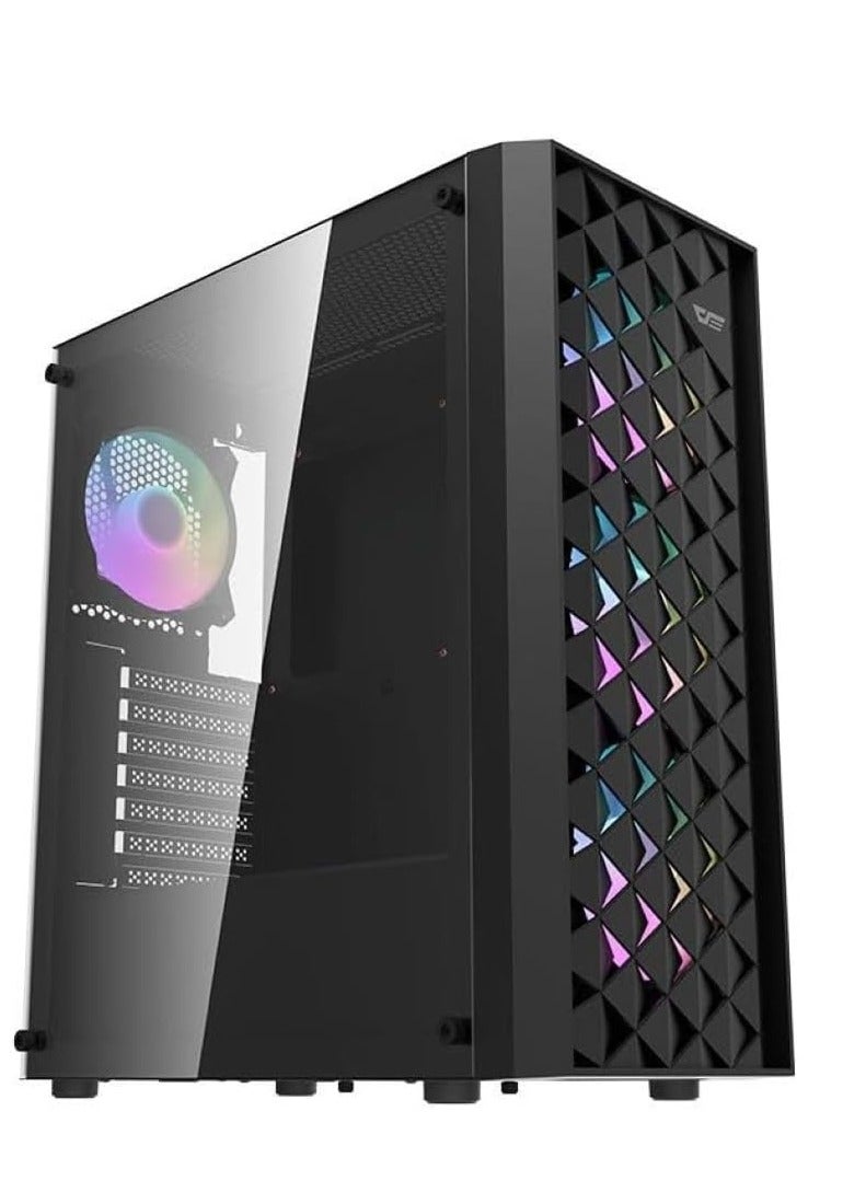 DarkFlash Darkflash DK351 ATX/M-ATX/ITX Gaming PC Case With Pre-installed 4 ARGB Case Fans, Dragon Scale Design With USB 3.0, Tempered Glass Gaming Cabinet (Black) - Image 1
