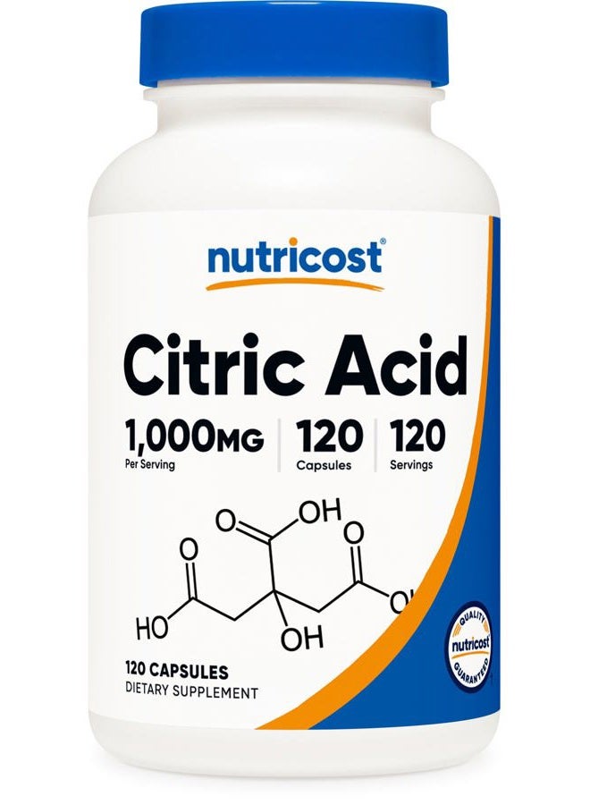 Nutricost Citric Acid 1000mg (1 gram), 120 Capsules - Gluten Free, Non-GMO - Image 1