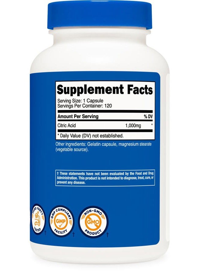 Nutricost Citric Acid 1000mg (1 gram), 120 Capsules - Gluten Free, Non-GMO - Image 5