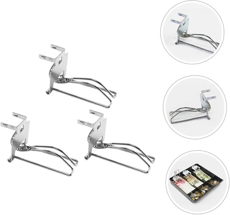 Universal Metal Cash Drawer Clips 3 Pack Iron Money Tray Holders Silver - Image 3