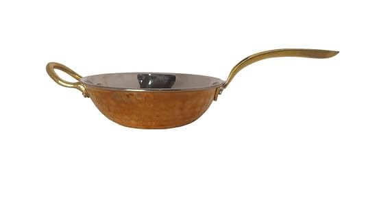 Shopsidex Shopsidex Tadka Pan for Cooking Small Hammered Copper and Stainless Steel Pan for Dal Tadka Cum ServingSmall Medium - Image 3