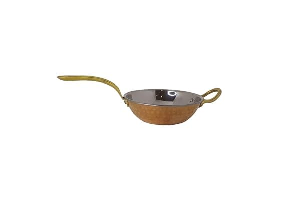 Shopsidex Shopsidex Tadka Pan for Cooking Small Hammered Copper and Stainless Steel Pan for Dal Tadka Cum ServingSmall Medium - Image 1