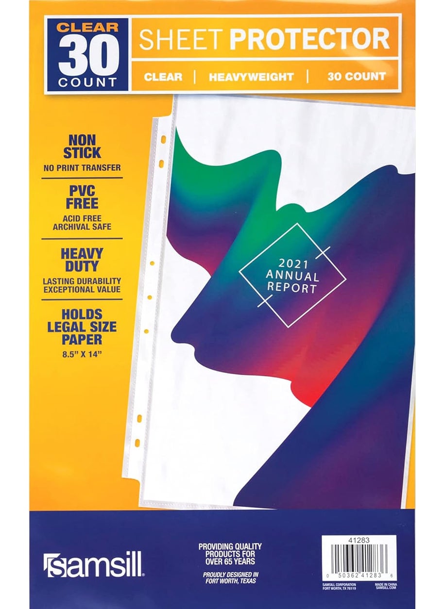 Samsill Samsill Sheet Protectors 85 x 14 Inch Document Protectors for Legal Binder Heavyweight Clear Legal Size Top Loading Acid Free 30 Pack  - Image 1