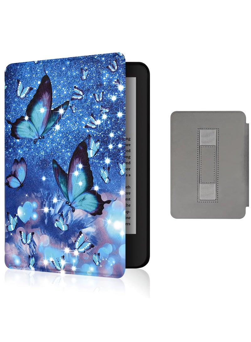 Excefore Case for 6.8" Kindle Paperwhite 11th Generation 2021 Signature Edition PU Leather Cover with Hand Strap 2023 Release, Shiny Butterfly  - Image 1