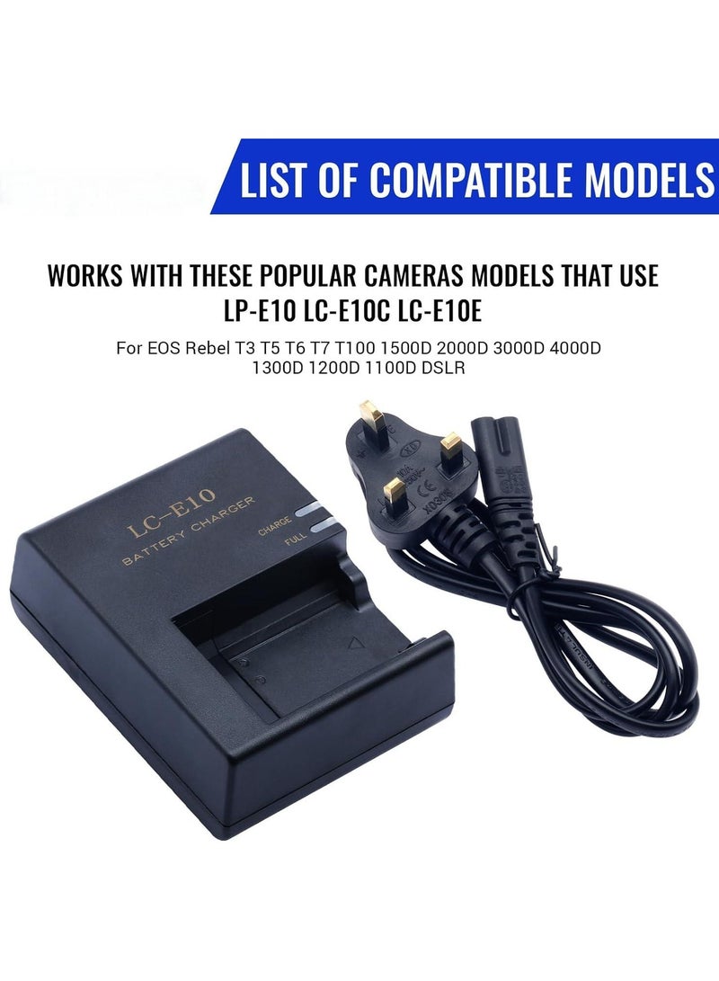 LP-E10 Cameras Charger for Canon LC-E10 LC-E10C LC-E10E Batteries for Canon EOS Rebel T7 T6 T5 T3 T100 4000D 3000D 2000D 1500D 1300D 1200D 1100D X50 X70 X80 X90 SLR Cameras Power Supply  - Image 4