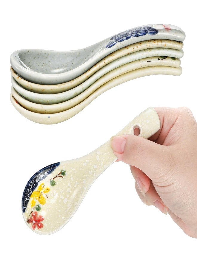 Cididu Set of 12 Asian Soup Spoons Ceramic, Retro Japanese Soup Spoons, Delicate Chinese Serving Spoons, Porcelain Ramen Spoons for Pho Miso Noodles Dessert Wonton Dumpling, Dishwasher Safe, 5.5''L - Image 4