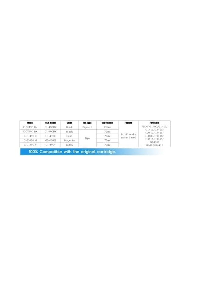 Terabyte Ink Compatible with CANON Printer for PIXMA G3400, G2400, G1400, G4400, G4410, G3410, G2410, G1410, G3411, G2411, G1411, G4411(4-Pack Black Cyan Magenta Yellow)  - Image 5