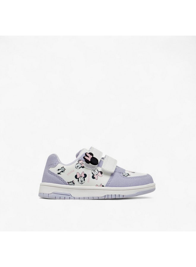 Disney Girls Minnie Mouse Print Sneakers with Hook and Loop Closure - Image 3