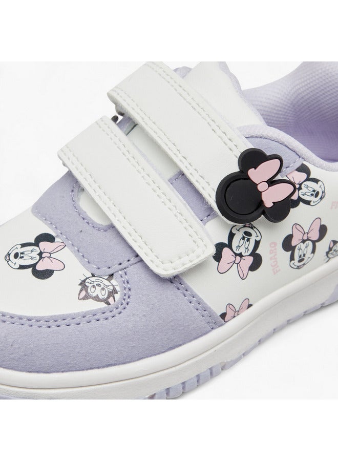 Disney Girls Minnie Mouse Print Sneakers with Hook and Loop Closure - Image 4