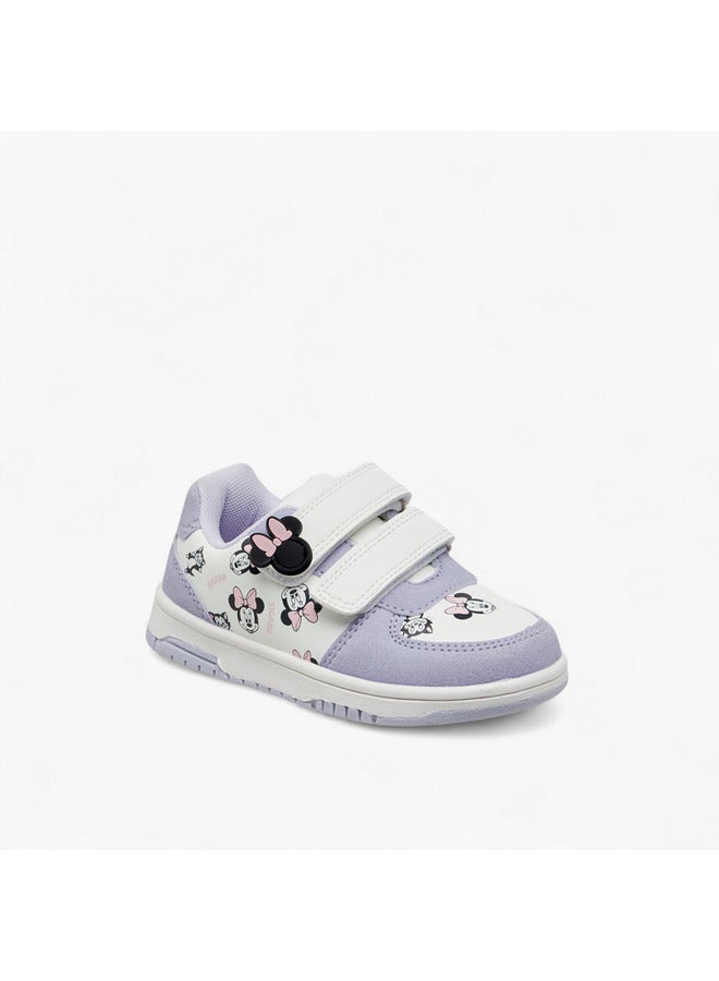 Disney Girls Minnie Mouse Print Sneakers with Hook and Loop Closure - Image 2