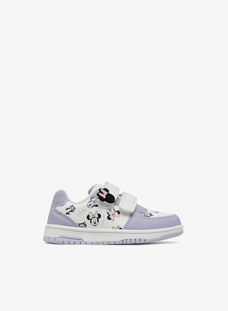 Disney Girls Minnie Mouse Print Sneakers with Hook and Loop Closure