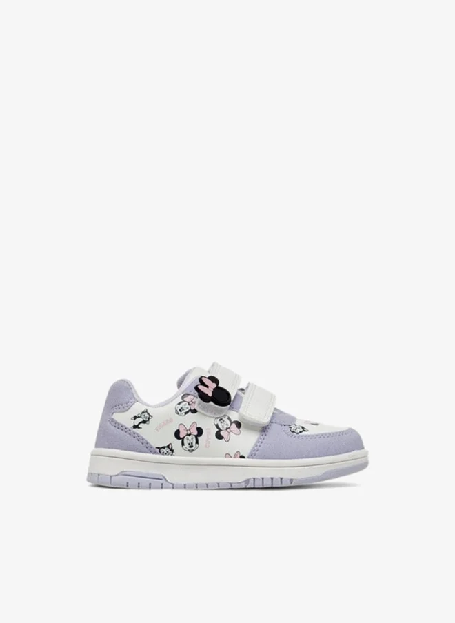 Disney Girls Minnie Mouse Print Sneakers with Hook and Loop Closure
