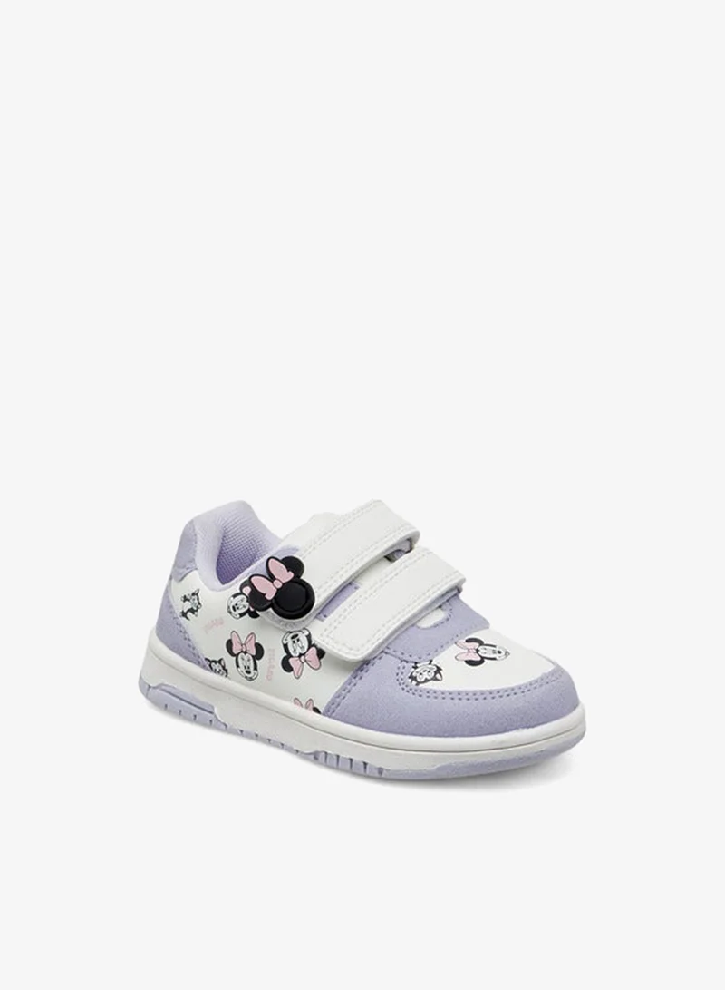 Disney Girls Minnie Mouse Print Sneakers with Hook and Loop Closure