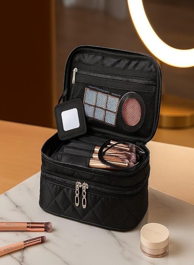 KUKLAR Black Polyester Waterproof Multifunctional Extra Large Cosmetic Bag for Women, Makeup Bag for Travel, Cosmetic Bag Pouch, Makeup Organizer Perfectly Fit in Any Suitcase Or Big Bag (Black-M) - Image 2