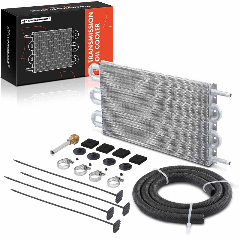 A-Premium APremium Transmission Oil Cooler Universal Aluminium 6 Pass Tube and Fin Oil Cooler Kit with Hose Mounting Kit