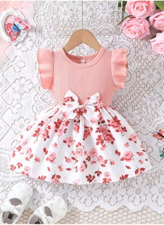 Generic Newborn Baby Girl Dress - Elegant Summer Dress Set with Drape Train, Romantic Rose Patchwork & Bow Detail, Baby Gift Set, baby girl dress, newborn baby girl clothes, baby dress, frock for girls, girl dress, baby girl  - Image 1