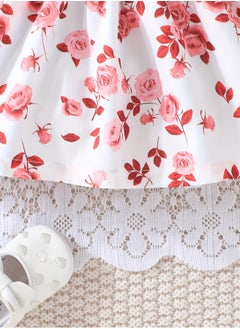 Generic Newborn Baby Girl Dress - Elegant Summer Dress Set with Drape Train, Romantic Rose Patchwork & Bow Detail, Baby Gift Set, baby girl dress, newborn baby girl clothes, baby dress, frock for girls, girl dress, baby girl  - Image 5